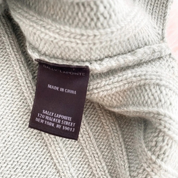 Sally Lapointe Merino Wool Cashmere Rib Sweater Turtleneck Jade Sage Green L - Picture 8 of 11